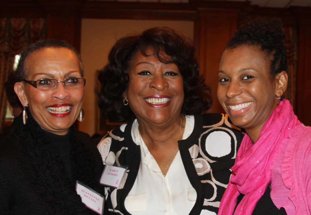 Sisters Network Inc. Founder and CEO Karen Jackson (center) greets Greensboro members Jeannette McCall (left) and Rokisha Rover-Simrel (right) in Durham, N.C.